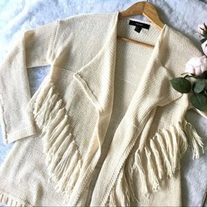 Forever 21 Knit Fringe Tassel Cream Cardig…